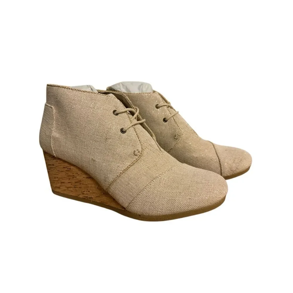 Brand New Toms Women’s Desert Wedge Natural Metallic Linen Shoes Size 12
